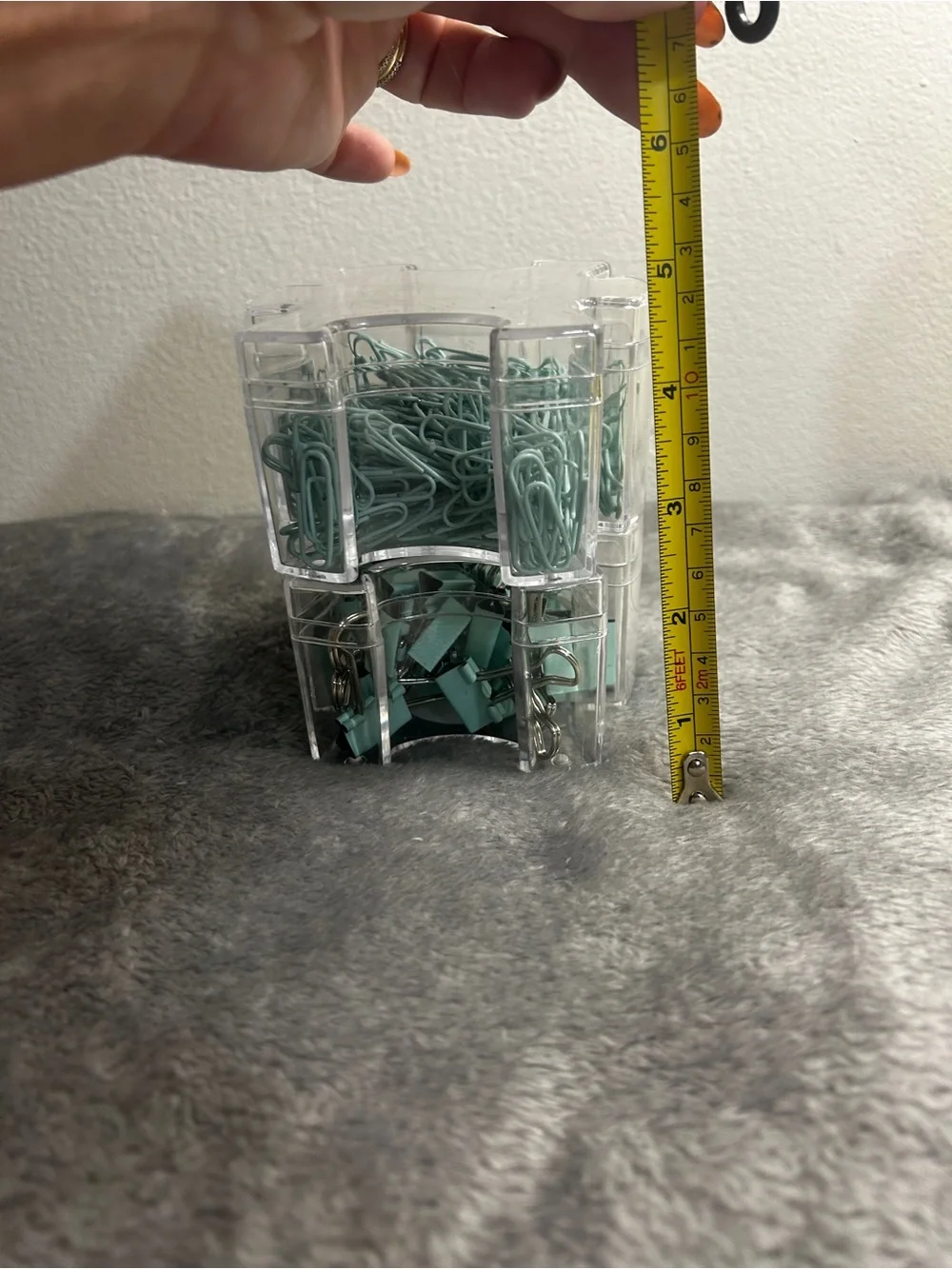 Clear Acrylic Organizer with Mint Paper Clips and Clips